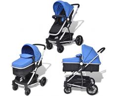 Vislone Plegable Silla de Paseo Cochecito de Bebé Ruedas Bloqueables Giratorias 360 Grados Capacidad de Peso 15kg Compacta y Manejable Aluminio y Tela Oxford Azul y Negro 97x49x101cm