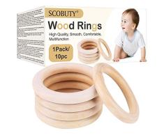 Anillos de Madera, Anillos de Dentición, Madera Mordedor Anillos, Mordedor de Madera, Mordedor de Madera Colgante Conectores Para Proyectos de Bricolaje Fabricación de Joyas, 55 mm, 10pc