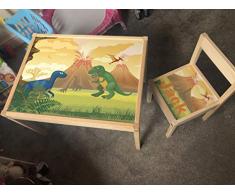 MakeThisMine, Mesa Infantil Personalizada y 1 Silla de Madera con Nombre de Dinosaurio Grabado Dino2 T-Rex Huevo Impreso Juego de Escritorio para niños y niñas Amigos y Familia