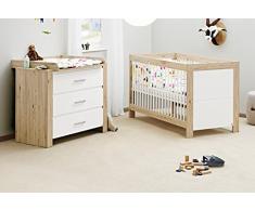 Pinolino Sparset candeo de ancho, 2 piezas, cuna (140 x 70 cm) y ancho cambiador con cambiador ufsatz, color blanco/roble con madera truktur (Número de Referencia 09 00 56 B)