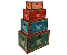 ts-ideen juego set de 4 Containers estantería cómoda caja cofre de diseño estilo retro shabby industrial TOUR EIFFEL, color naranja, rojo, verde y azúl