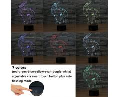 3D Lámpara óptico Illusions Luz Nocturna, EASEHOME LED Lámpara de Mesa Luces de Noche para Niños Decoración Tabla Lámpara de Escritorio 7 Colores Cambio de Botón Táctil y Cable USB, Unicornio