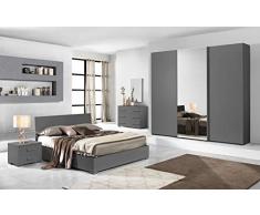 Dafnedesign.Com - Dormitorio completo - Titanio (cama de matrimonio, armario, mesita de noche, espejo, cajón)