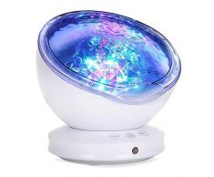 Luz Nocturna Infantil, Cocoda Proyector Océano Lámpara de Noche 7 Modos de Iluminación con Reproductor de Música Incorporado, LED Lámparas para Niños, Bebés, Dormitorio, Habitación, Navidad (Blanco)