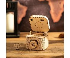 ROKR Caja del Tesoro 3D en Madera,3D Rompecabezas de Madera Kit de Construcción Sin Pegamento para Niños y Adultos (Treasure Box)