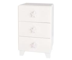 Mesita de Noche Infantil Piccolo 3 cajones. T. Estrella (Tirador Estrella, Blanco)