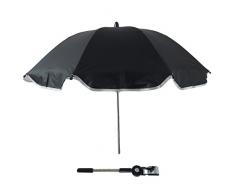 Gosear Sombrilla Silla Paseo Universal, Cochecito Paraguas sombrilla Parasol para Sillita de bebé protección UV, 360 Grados de dirección Ajustable (Negro)