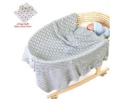 Odot Manta de Punto para Bebé Recién Nacido, Suave y Cálida Punto de Crochet Cobija Toalla de Cama Niños Swaddle para Bebe Cuna, Cochecito y Silla de Paseo (80x100cm,Gris)