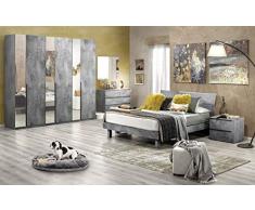 Dafnedesign.Com - Dormitorio completo - Cemento gris (cama de matrimonio, armario, mesita de noche, espejo, cajón)