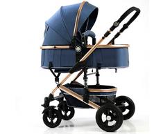 STRR Carrito silleta, Convertible reclinado Cochecito, Plegable y portátil Cochecito de bebé del Carro, 5-Point Arnés y Alta Capacidad Cesta (Color : Blue)