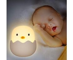 BICASLOVE Luz Nocturna Bebé, LED Silicona Lámpara de Polluelo con Brillo Ajustable/Control Tátil/USB Regargable,Regalo para Niños y Bebés[Clase de eficiencia energética A]