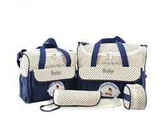 Jitong Set de 5 Piezas Bolsos Cambiadores/Bordado Mamá Bolsa de Hombro/Pañales Cambio Bebé/Bolsa Termica para Biberones (Marino, Talla única)