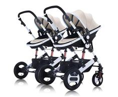 Cochecito Gemelos Plegable Sillas De Paseo Gemelar Dúo Twin Color Gris Puede Sentarse La Mitad De La Mentira 0-3 Años De Edad,50Kg Máximo,Khaki