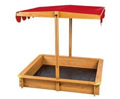 TecTake Arenero con techo regulable cajón de arena jardín juego para niños madera rojo