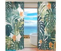 Yibaihe Cortina Larga para Ventana, Diseño de Flores Tropicales y Hibiscus, 55 x 78 cm, 2 Unidades, para Salón, Dormitorio, Cocina, Ventana, Tela, Multicolor, 55" W x 84" L(140cm x 213cm)