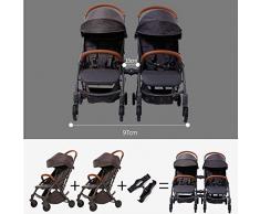 Cochecito gemelos plegable Sillas de paseo gemelar dúo twin color gris Puede Sentarse La Mitad De La Mentira 0-3 años de edad,50Kg máximo