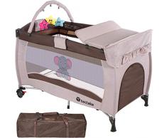 TecTake Cuna infantil de viaje portátil altura ajustable con acolchado para bebé - disponible en diferentes colores - (Marrón Café | No. 402203)