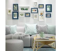 WSYL Blanco Azul Marco De Fotos Combinación Creativo Madera SÓLIDA Conjunto De Marcos con Imagenes 13 Cuadros Cubiertas 142cm X 61cm Sala De Estar Dormitorio Fotos Montado En La Pared