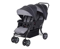 Safety 1st Teamy Cochecito gemelar y hermaños, Silla de paseo gemelar plegable, carrito gemelos doble, ligero y compacto, color Black Chic