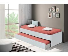 Cama nido de dormitorio juvenil color blanco brillo, somier inferior incluido, para colchones de 190x90cm. 202cm ancho x 97cm fondo x 54cm altura
