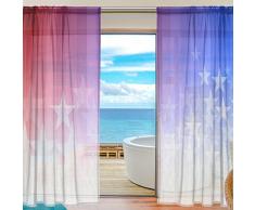 Yibaihe Cortinas transparentes para ventana, cortinas de tul, color azul y rojo con diseño de estrella roja, 198 cm de largo, para sala de estar, dormitorio, habitación de las niñas, 2 paneles, tela, multicolor, 55"W x 78"L(140cm x 198cm )
