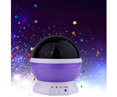 Sunvtio Estrellas Proyector de Luz, Lámpara de Proyección de 3 Modos Rotación Luz Noche, Romántica Lámpara Emocional Cálido y Encantador Dormir Luz Nocturna para Los Niños, Los Amantes, Regalo de Navidad, Los Miños Dormitorio (Púrpura)