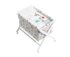 Minicuna Plegable Jirafa Blanco: Estructura + Vestidura + Colcha Desenfuntable + Colchón + Almohada
