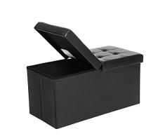 SONGMICS Puff Baúl Plegable, Taburete de Almacenamiento de 80 L, Tapa Plegable, Carga máxima de 300 kg, Negro, 76 x 38 x 38 cm LSF45BK