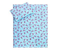 Lulando - Juego de cama infantil 2 piezas (almohada y funda nórdica) Flamingos Blue