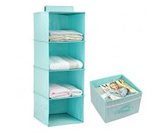 Colgando almacenaje de la ropa para Niños con cajón (4 unidades de la estantería), organizador del armario para la ropa y accesorios, color lindo (verde menta)