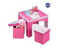 Relaxdays Mobiliario Plegable, Taburetes de Almacenamiento, Mesa Infantil, Rosa, DM, plástico y gomaespuma, 48 x 59,5 x 59,5 cm