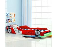 Festnight Cama Infantil con Forma de Coche Carreras y LED Color de Roja Material de Madera, 225x94x38 cm