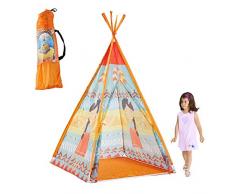 ZSLGOGO Teepee Carpa para niños para Juegos en Interiores y Exteriores, Kids Play Tent & Playhouse para niños y niñas, portátil y Plegable, Estilo Indio