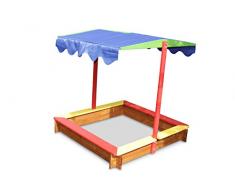Schöner Caja de arena de madera con asiento de colores Tablas y techo 118 x T118 X H120 cm