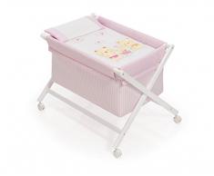 Interbaby Oso Carrito - Minicuna de madera + textil, color blanco/rosa