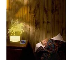Unicornio 3D Luz nocturna para niños, LED USB Luces nocturnas Ilusión Caballo Lámpara de mesa táctil Luces con control remoto para la decoración del partido Presentes de cumpleaños(Flying Unicorn)