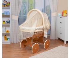 WALDIN Cuna Moisés, carretilla portabebés XXL, 44 modelos a elegir,Madera/ruedas lacado,color textil beige/amarillo/a cuadros