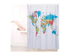 Relaxdays Cortina BaÃ±o Lavable con Estampado de Mapamundi, PoliÃ©ster, Multicolor, 180 x 180 cm