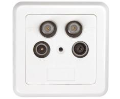 Axing SSD 4-00 twin enchufe toma de antena satélite con tapa y marco (SAT, SAT, TV, Radio) blanco