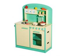 HOMCOM Cocinita de Juguete de Madera con 12 Accesorios 70x30x88cm para Niños + 3 Años Color Verde