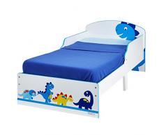 Hello Home Cama Infantil con diseño de Dinosaurio, Madera, Blanco, 142.00x77.00x59.00 cm