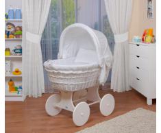 WALDIN Cuna Moisés, carretilla portabebés XXL, 26 modelos a elegir,Madera/ruedas lacado en blanco,color textil blanco