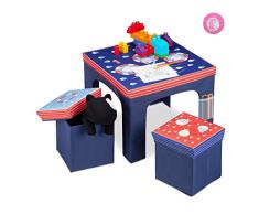 Relaxdays Mobiliario Plegable, Taburetes de Almacenamiento, Mesa Infantil, Azul, DM, plástico y gomaespuma, 48 x 59,5 x 59,5 cm