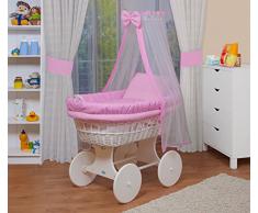 WALDIN Cuna Moisés, carretilla portabebés XXL, lacado en blanco,6 colores a elegir,rosa/a cuadros