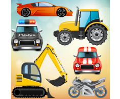 Vehículos y coches para bebés y niños: jugar con camiones, tractores y carros de juguete!