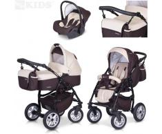 PREMIUM 3 en 1 Carrito PASSO convertible con capazo, saco para las piernas, bolsa para pañales, capota y silla de coche (grupo 0+) / 6 diseños de color disponibles, Color:F2 - chocolate