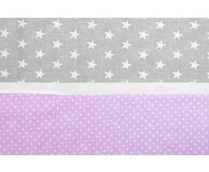 Vizaro - Funda Nórdica y Funda Almohada (150x200cm) para CAMA Infantil (80-90 x 180-200cm) - 100% Algodón - Hecho en UE con control de sustancias nocivas - Producto SEGURO: el bebé lo puede chupar sin riesgo - Colección ESTRELLITAS BANDA ROSA