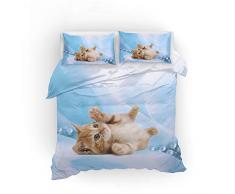 EU-VV Juego De Funda Nórdica Juego De Ropa De Cama Fashion Gatito Rosa para Niños Pequeños Diseño Personalizado Funda De Edredón Y Funda De Almohada ((150x200cm)-Cama de 90,Gato 02)