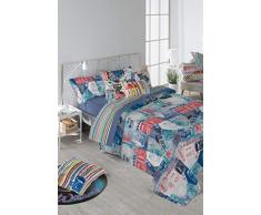 Stilia Juego Nórdica Infantil/Juvenil, Edredón + Funda Almohada + Sábana Bajera, Veritatge (Cama 105 Cm (180 X 240 Cm), Azulina)
