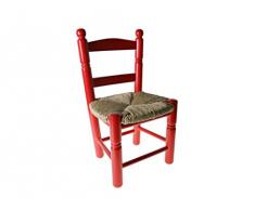 CAL FUSTER - Silla Infantil de madera/esparto -color Rojo-